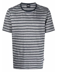graues horizontal gestreiftes T-Shirt mit einem Rundhalsausschnitt von BOSS