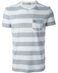 graues horizontal gestreiftes T-Shirt mit einem Rundhalsausschnitt von Burberry