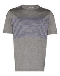 graues horizontal gestreiftes T-Shirt mit einem Rundhalsausschnitt von Canali