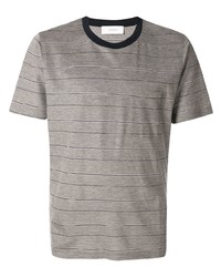 graues horizontal gestreiftes T-Shirt mit einem Rundhalsausschnitt von Cerruti 1881