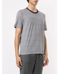 graues horizontal gestreiftes T-Shirt mit einem Rundhalsausschnitt von Cerruti 1881