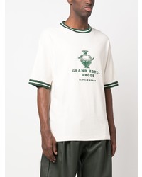 graues horizontal gestreiftes T-Shirt mit einem Rundhalsausschnitt von Drôle De Monsieur