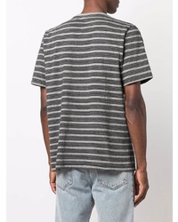 graues horizontal gestreiftes T-Shirt mit einem Rundhalsausschnitt von Saint Laurent