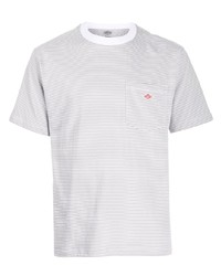 graues horizontal gestreiftes T-Shirt mit einem Rundhalsausschnitt von Danton
