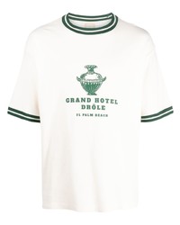 graues horizontal gestreiftes T-Shirt mit einem Rundhalsausschnitt von Drôle De Monsieur
