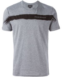 graues horizontal gestreiftes T-Shirt mit einem Rundhalsausschnitt von Emporio Armani