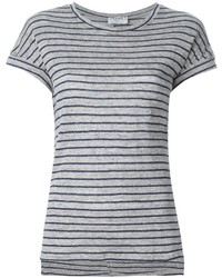 graues horizontal gestreiftes T-Shirt mit einem Rundhalsausschnitt von Frame Denim