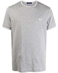 graues horizontal gestreiftes T-Shirt mit einem Rundhalsausschnitt von Fred Perry