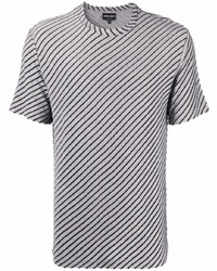 graues horizontal gestreiftes T-Shirt mit einem Rundhalsausschnitt von Giorgio Armani