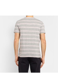 graues horizontal gestreiftes T-Shirt mit einem Rundhalsausschnitt