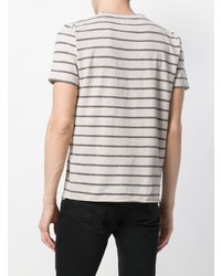 graues horizontal gestreiftes T-Shirt mit einem Rundhalsausschnitt von Saint Laurent