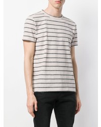 graues horizontal gestreiftes T-Shirt mit einem Rundhalsausschnitt von Saint Laurent