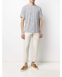 graues horizontal gestreiftes T-Shirt mit einem Rundhalsausschnitt von Brunello Cucinelli