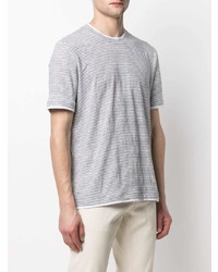 graues horizontal gestreiftes T-Shirt mit einem Rundhalsausschnitt von Brunello Cucinelli