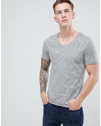 graues horizontal gestreiftes T-Shirt mit einem Rundhalsausschnitt von Jack & Jones