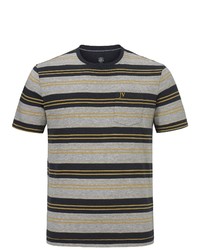 graues horizontal gestreiftes T-Shirt mit einem Rundhalsausschnitt von Jan Vanderstorm