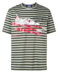 graues horizontal gestreiftes T-Shirt mit einem Rundhalsausschnitt von Junya Watanabe MAN