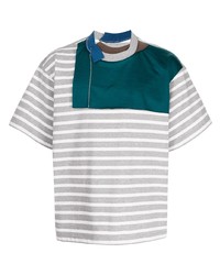 graues horizontal gestreiftes T-Shirt mit einem Rundhalsausschnitt von Kolor
