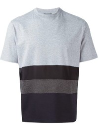 graues horizontal gestreiftes T-Shirt mit einem Rundhalsausschnitt von Lanvin