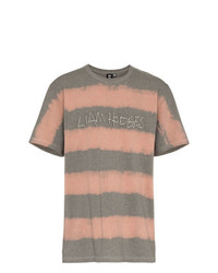 graues horizontal gestreiftes T-Shirt mit einem Rundhalsausschnitt von Liam Hodges