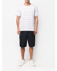 graues horizontal gestreiftes T-Shirt mit einem Rundhalsausschnitt von Thom Browne