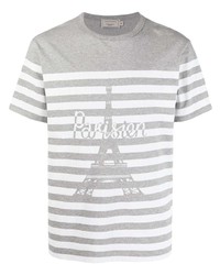graues horizontal gestreiftes T-Shirt mit einem Rundhalsausschnitt von MAISON KITSUNÉ