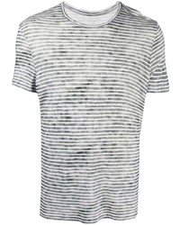 graues horizontal gestreiftes T-Shirt mit einem Rundhalsausschnitt von Majestic Filatures