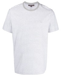 graues horizontal gestreiftes T-Shirt mit einem Rundhalsausschnitt von Michael Kors