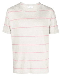 graues horizontal gestreiftes T-Shirt mit einem Rundhalsausschnitt von Officine Generale
