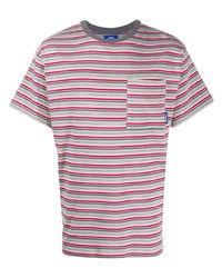 graues horizontal gestreiftes T-Shirt mit einem Rundhalsausschnitt von PACCBET