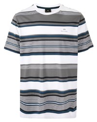 graues horizontal gestreiftes T-Shirt mit einem Rundhalsausschnitt von PS Paul Smith