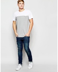 graues horizontal gestreiftes T-Shirt mit einem Rundhalsausschnitt von Pull&Bear