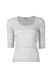 graues horizontal gestreiftes T-Shirt mit einem Rundhalsausschnitt von Rachel Comey