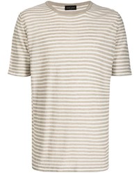 graues horizontal gestreiftes T-Shirt mit einem Rundhalsausschnitt von Roberto Collina