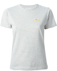 graues horizontal gestreiftes T-Shirt mit einem Rundhalsausschnitt von Societe Anonyme