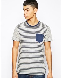 graues horizontal gestreiftes T-Shirt mit einem Rundhalsausschnitt von Solid