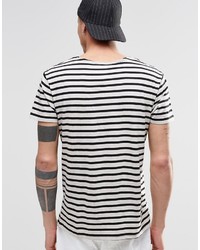 graues horizontal gestreiftes T-Shirt mit einem Rundhalsausschnitt von Cheap Monday