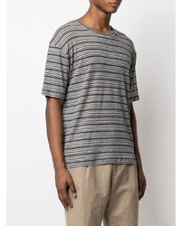graues horizontal gestreiftes T-Shirt mit einem Rundhalsausschnitt von Saint Laurent