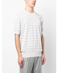 graues horizontal gestreiftes T-Shirt mit einem Rundhalsausschnitt von Brunello Cucinelli