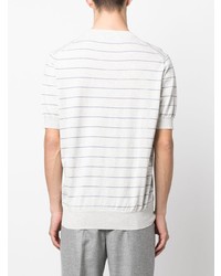 graues horizontal gestreiftes T-Shirt mit einem Rundhalsausschnitt von Brunello Cucinelli