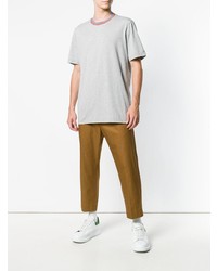 graues horizontal gestreiftes T-Shirt mit einem Rundhalsausschnitt von Marni