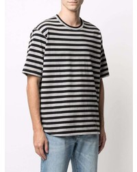 graues horizontal gestreiftes T-Shirt mit einem Rundhalsausschnitt von Junya Watanabe