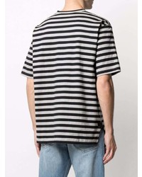 graues horizontal gestreiftes T-Shirt mit einem Rundhalsausschnitt von Junya Watanabe