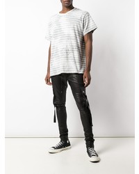 graues horizontal gestreiftes T-Shirt mit einem Rundhalsausschnitt von Amiri