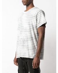 graues horizontal gestreiftes T-Shirt mit einem Rundhalsausschnitt von Amiri