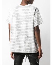 graues horizontal gestreiftes T-Shirt mit einem Rundhalsausschnitt von Amiri