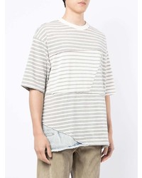 graues horizontal gestreiftes T-Shirt mit einem Rundhalsausschnitt von FIVE CM