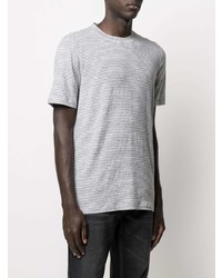 graues horizontal gestreiftes T-Shirt mit einem Rundhalsausschnitt von Brunello Cucinelli