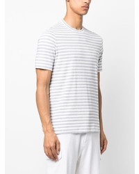 graues horizontal gestreiftes T-Shirt mit einem Rundhalsausschnitt von Brunello Cucinelli