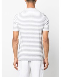 graues horizontal gestreiftes T-Shirt mit einem Rundhalsausschnitt von Brunello Cucinelli